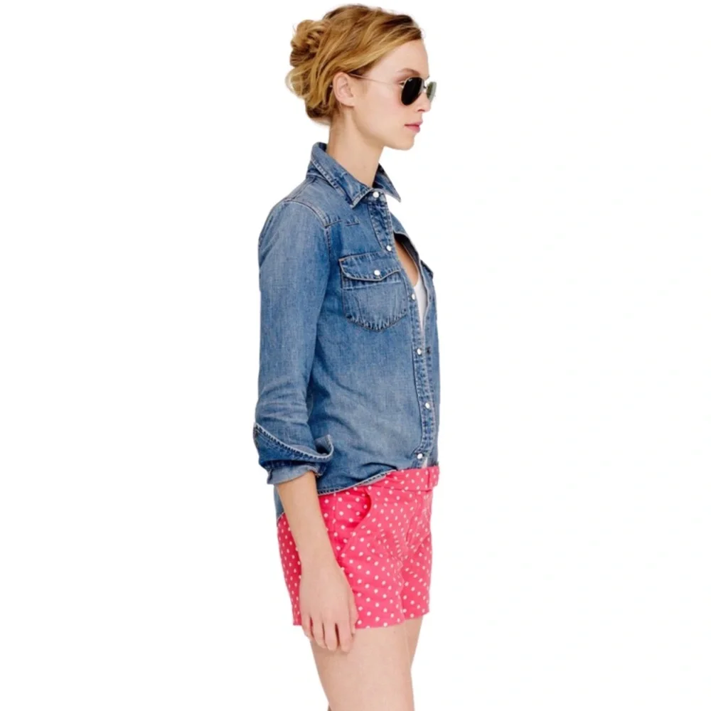 J. Crew Pink & White Polka-dot, Linen & Cotton Blend Shorts, Sz 4/Small. EUC
